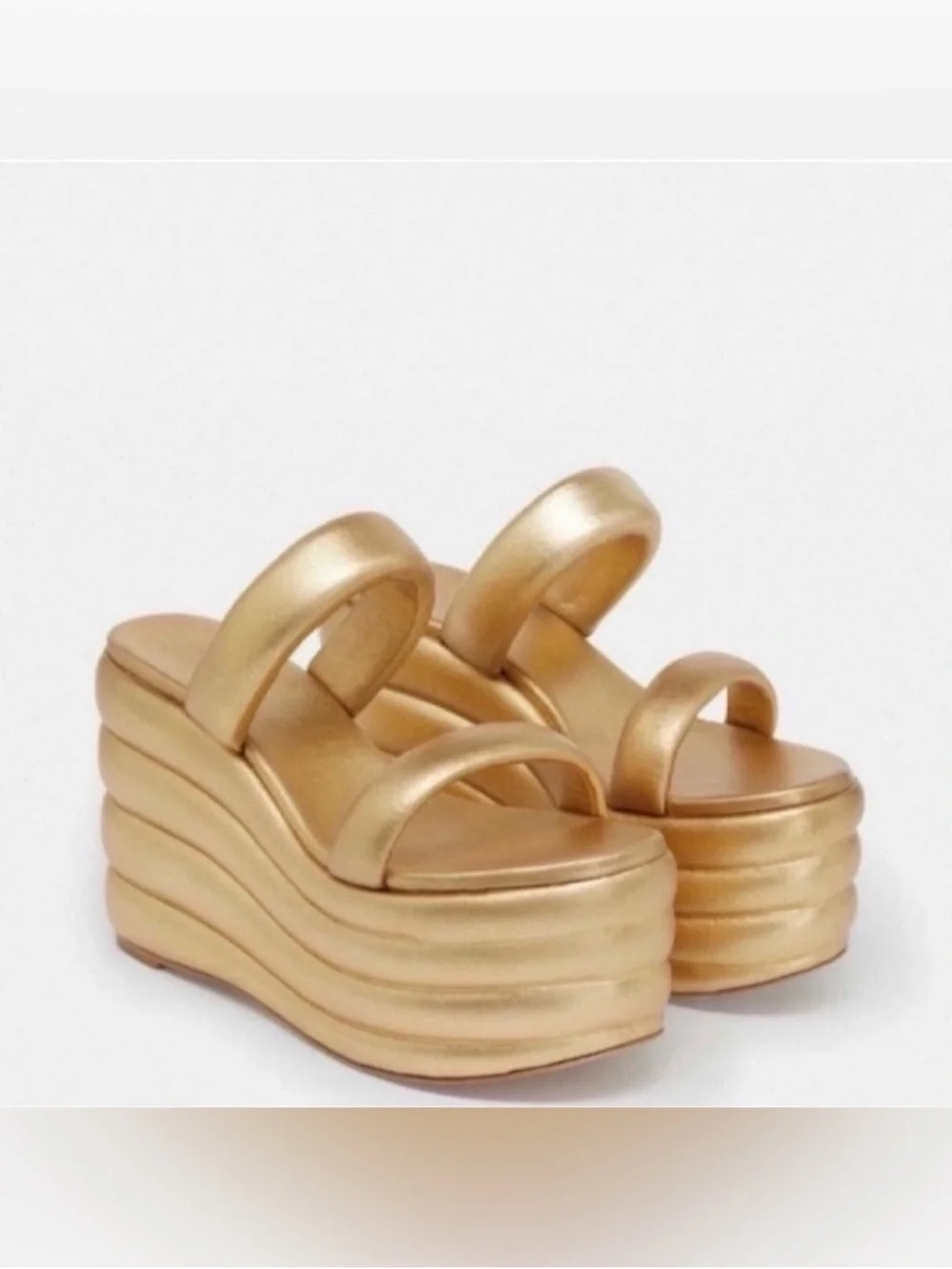 cult gaia Metallic Gold Layered Platform Sandals